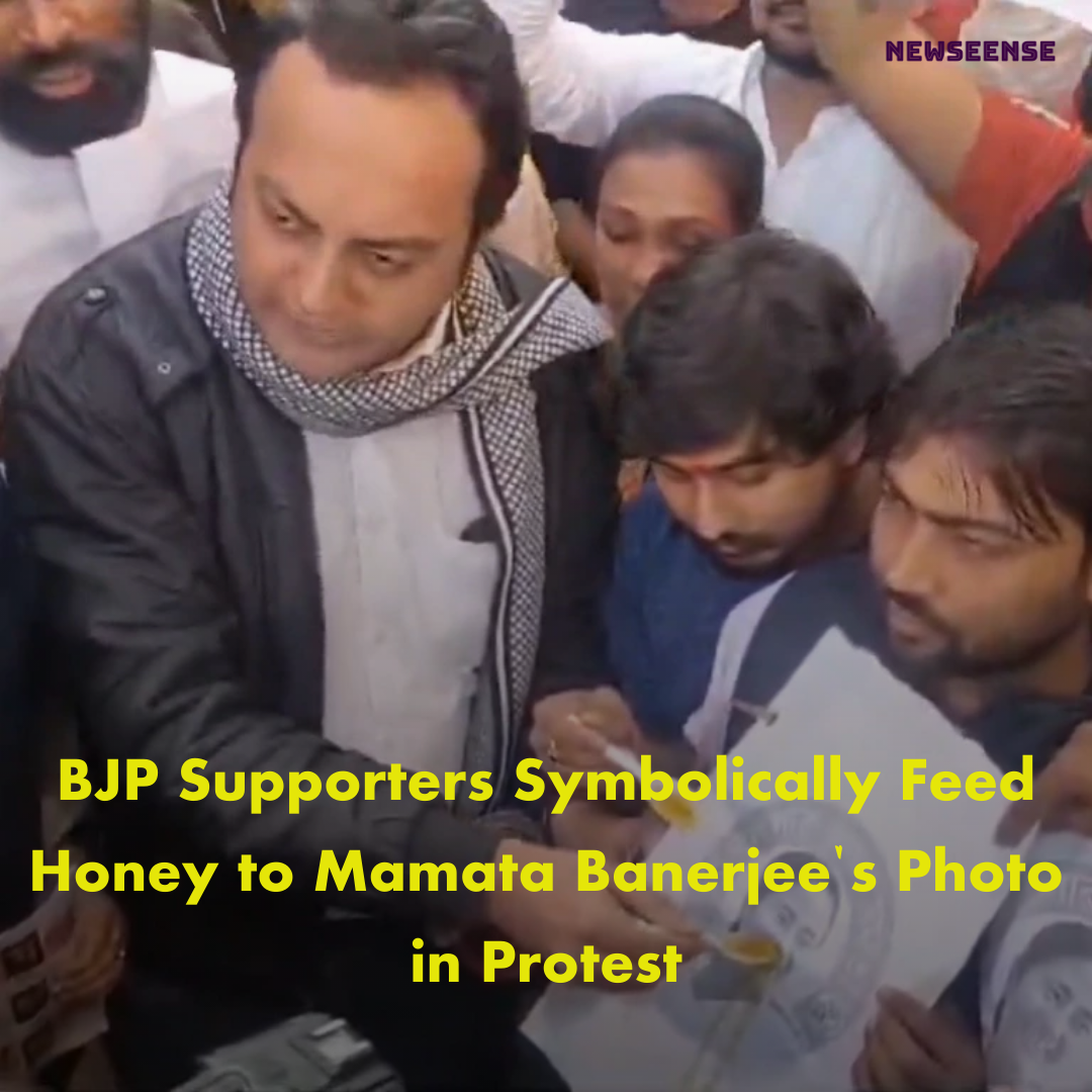 BJP Supporters Symbolically Feed Honey to Mamata Banerjee's Photo in Protest